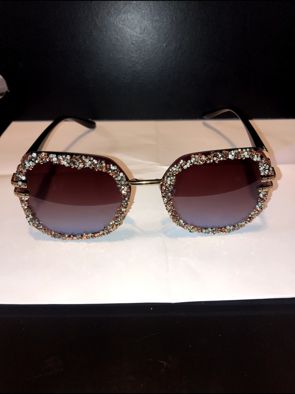 Luxed Black Crystal-Trim Women's Sunglasses